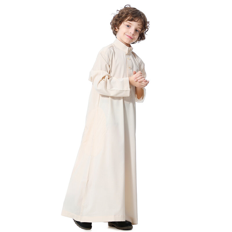 Boys Kids Islamic Muslim Juba Kaftan Robe Arabian Dubai Qatar Boy Long Sleeve Shirt Abaya Robe Dress Solid Color