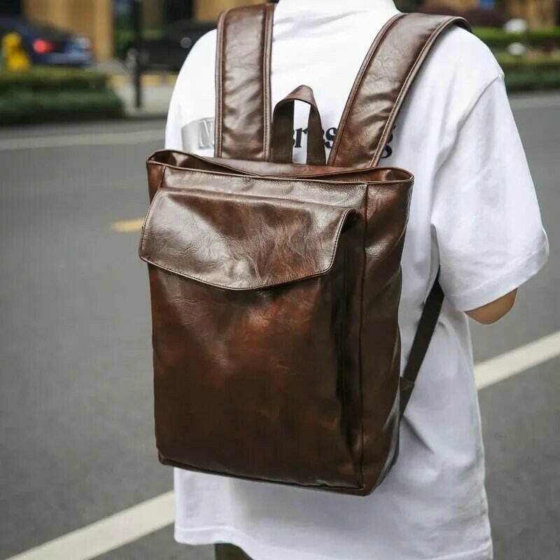 Leather Backpacks Women And Men Minimalist Casual Shoulder Bag Unisex Backpacks Large Capacity Rucksack Student School Bag 2024