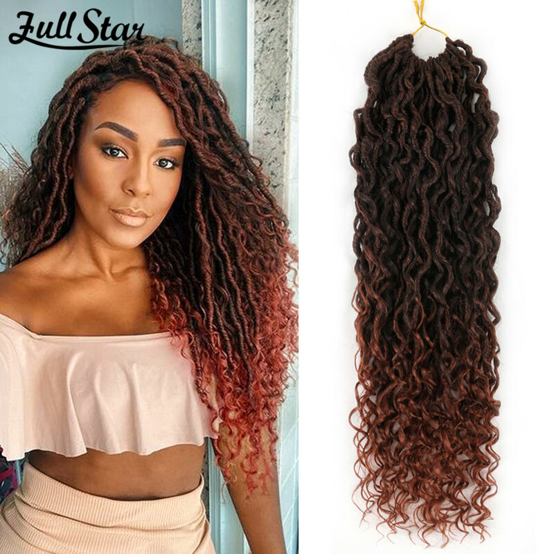 Full Star Goddess Locs szydełkowe warkocze włosy naturalne warkocze syntetyczne do przedłużania włosów Ombre River Faux Locs z kręconymi włosami