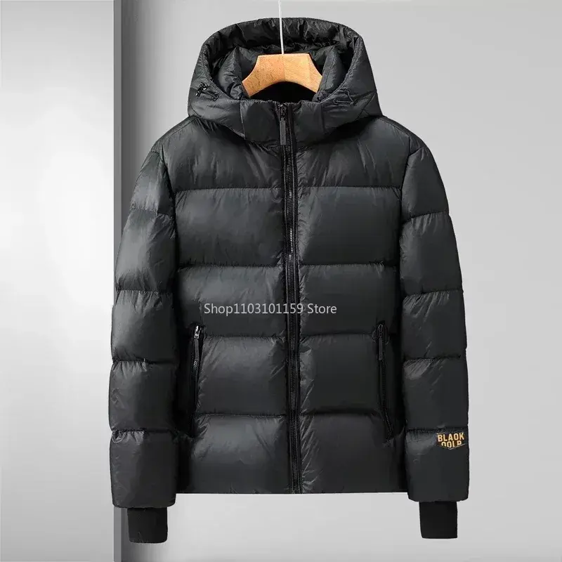 남성용 하이 퀄리티 두꺼운 방수 보온 코트, 긴 단색 짧은 후드 따뜻한 코트, 겨울 다운 재킷, 3XL