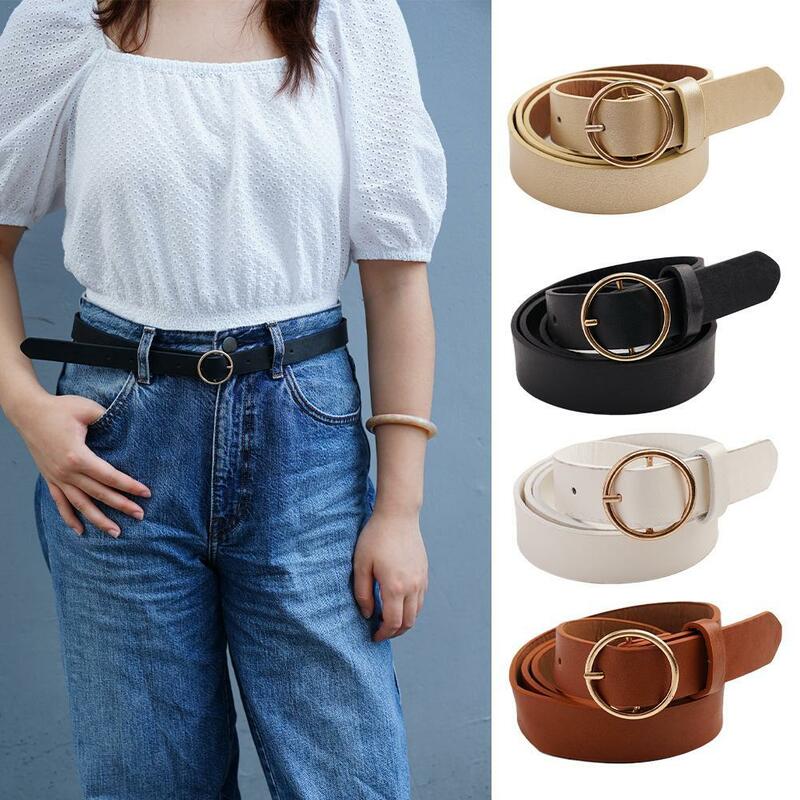 For Women Girls Round Belts Korean Style Vintage Metal PU Button Decoration Wide Waist Belt Leisure Dress Jeans Accessories