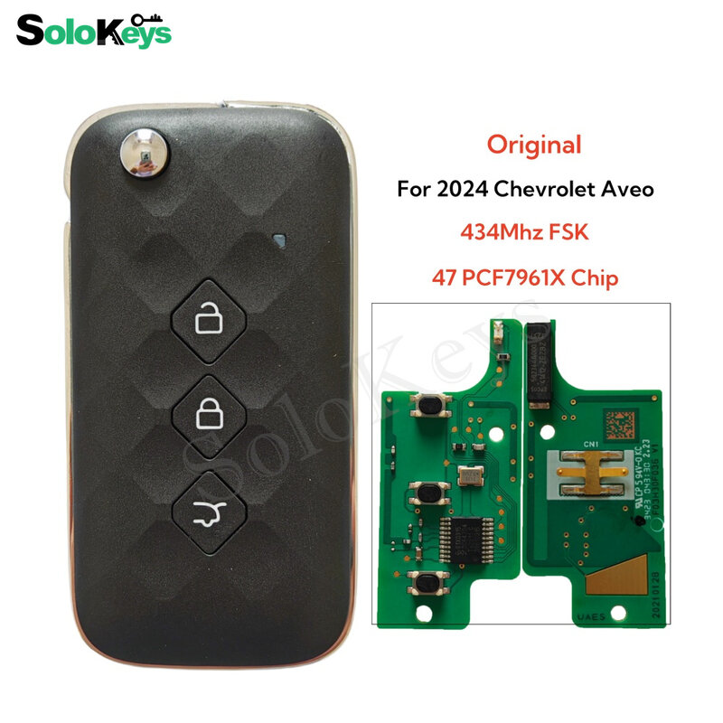 Solokys originale per Chevrolet Aveo 2024 originale Flip Remote Key 3 pulsanti 433MHz FSK 47 HITAG3 /PCF7961X Chip