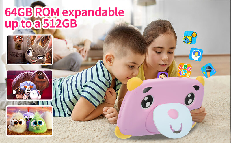 Sauenaneo-Tableta Android 738 de 7 pulgadas para niños, Tablet de 32GB para niños, estudio educativo, Bluetooth, WiFi, con película protectora, regalo