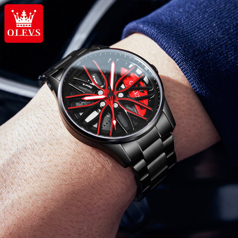 Olevs-メンズ腕時計,発光クォーツ,耐水性,男性用,ステンレス鋼ストラップ,オリジナルブランド,流行の時計