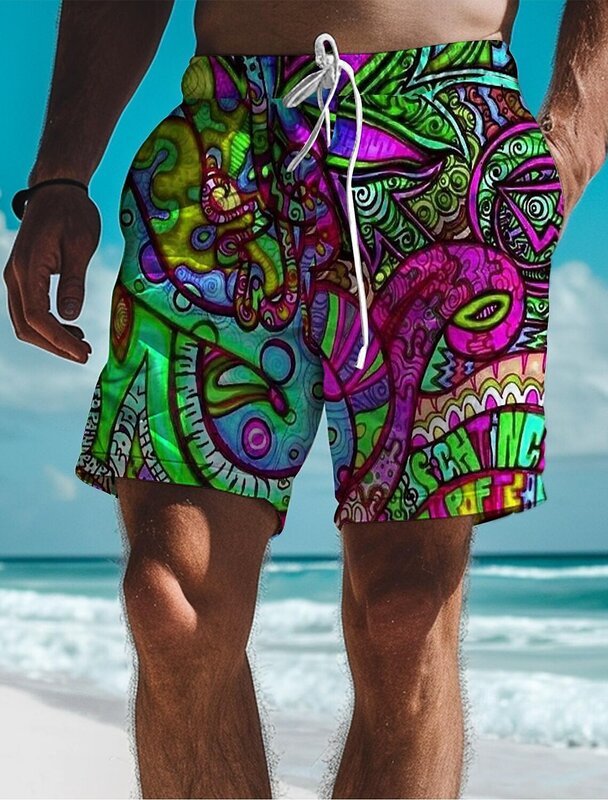Graffiti celana pendek pantai gaya Hawaii, celana pendek Fashion, celana renang, celana pendek pantai liburan tali pinggang elastis