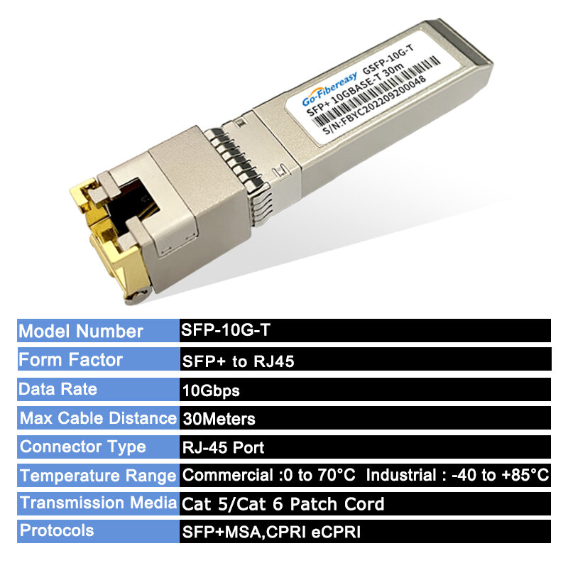 10Gb SFP ke RJ45 modul Transceiver SFP-10G-T 10GBase-TX RJ45 tembaga 30m untuk Cisco/Mikrotik/Netgear/TP-Link saklar serat optik
