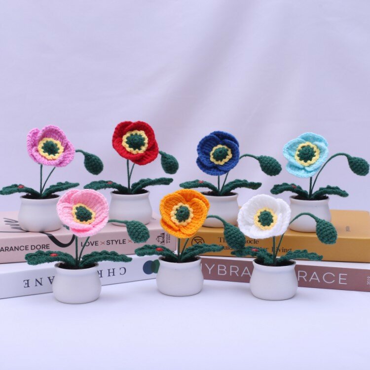 Mão-crochê YuMeiRen Lã Flor DIY Simulação Potted Car Home Decoração