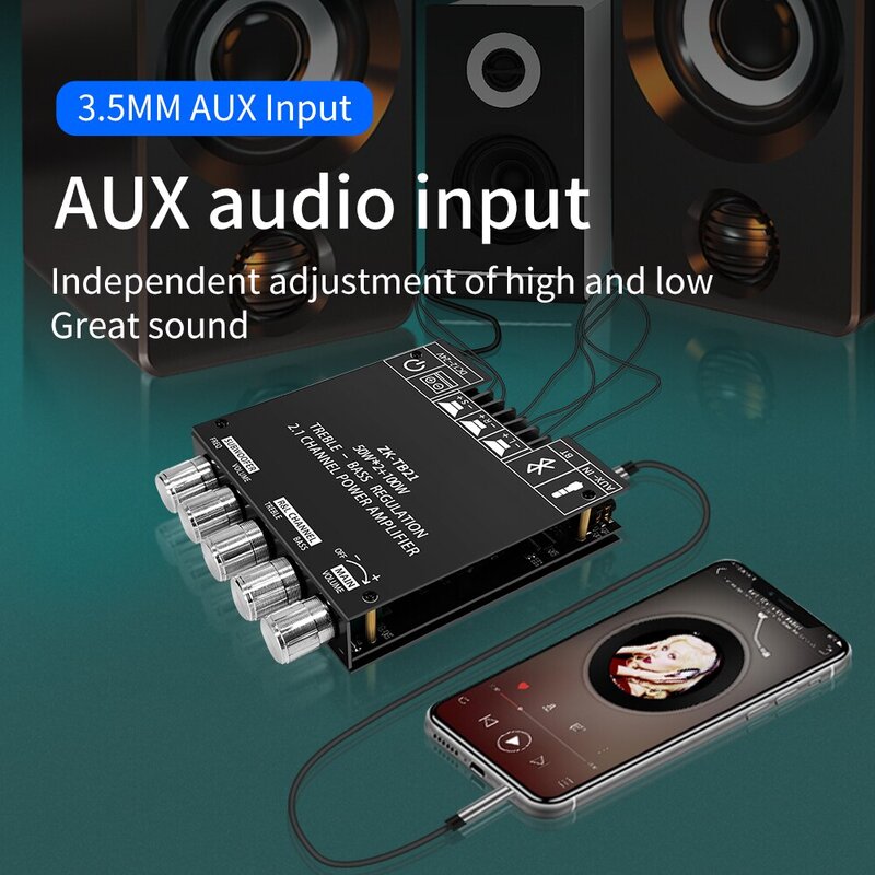 ZK-TB21 Bluetooth 5.0 Subwoofer Amplificateur Conseil 50W * 2 + 100 2.1 Canaux Puissance Audio Stéréo Basse AMP TPA3116D2