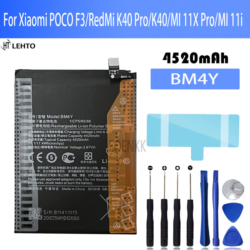 BM4Y Bateria para Xiaomi POCO F3, Redmi K40 Pro, K40, MI 11X Pro, MI 11i, Baterias de Telefone com Ferramentas, 100% Original, Novo