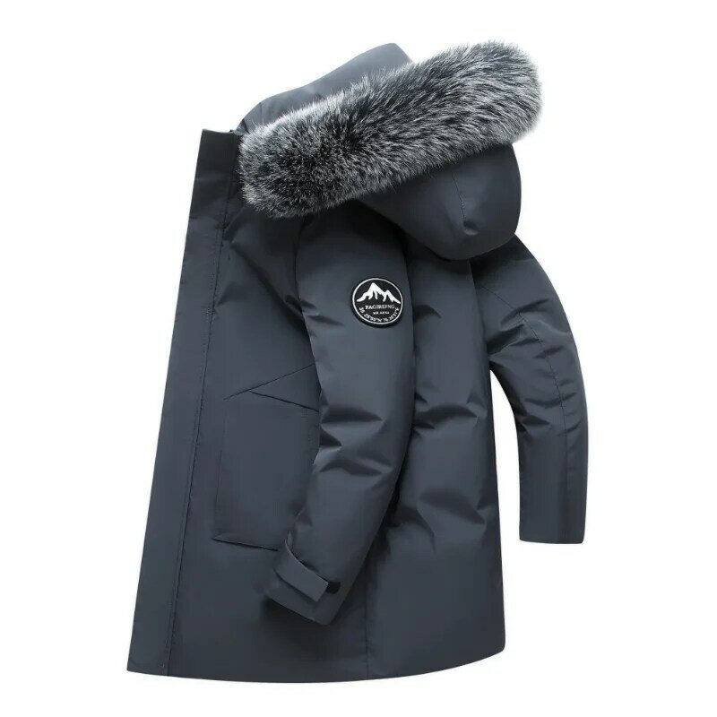 Winter 2022 new down jacket men's long thickened white eiderdown loose coat tide large hair collar large size leisure