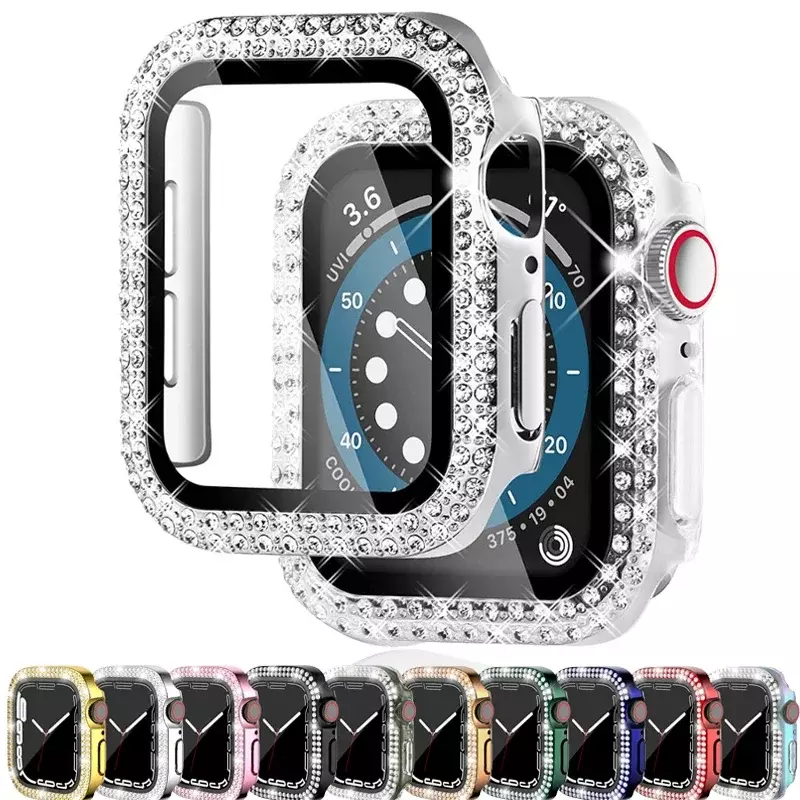 Алмазный чехол для Apple Watch, защитный бампер из поликарбоната для Iwatch серии 9, 8, 7, 6, 5, 3, Se, 40 мм, 44 мм, 45 мм, 41 мм, аксессуары