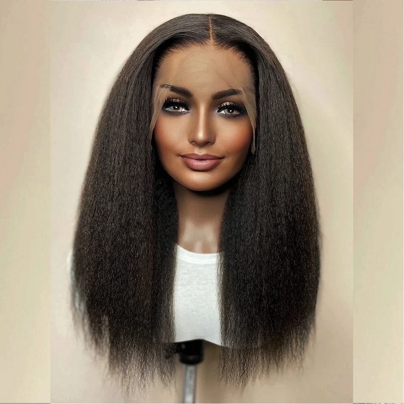 180Density 26 Inch Glueless Black Kinky Straight BabyHair Lace Front Wig For Black Women Preplucked Heat Resistant Daily