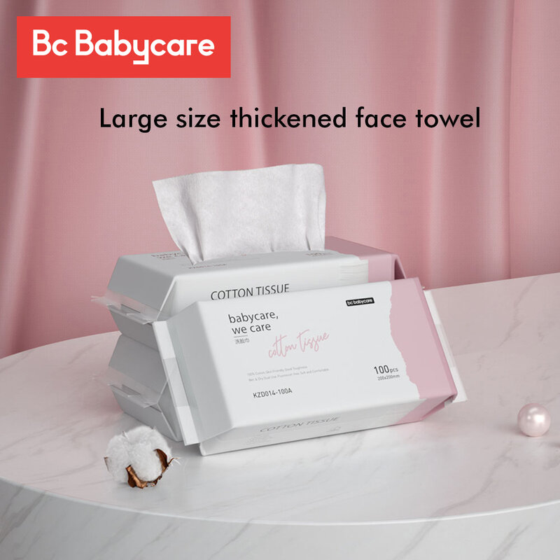 BC Babycare-toallitas desechables para el cuidado de la piel, toallitas de maquillaje para la cara, cuidado de la piel, seco y húmedo, de doble uso, de algodón suave, 100 Uds.