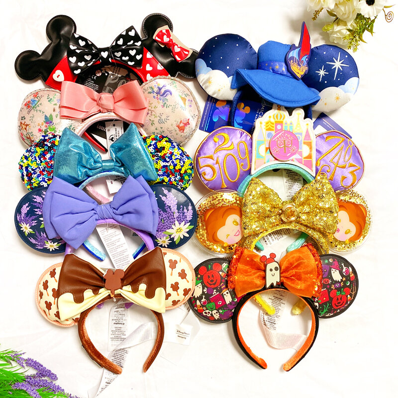 Disney grandes arcos sereia princesa minnie orelhas bandana lantejoulas arcos orelhas traje bandana cosplay plush adulto/crianças bandana presente