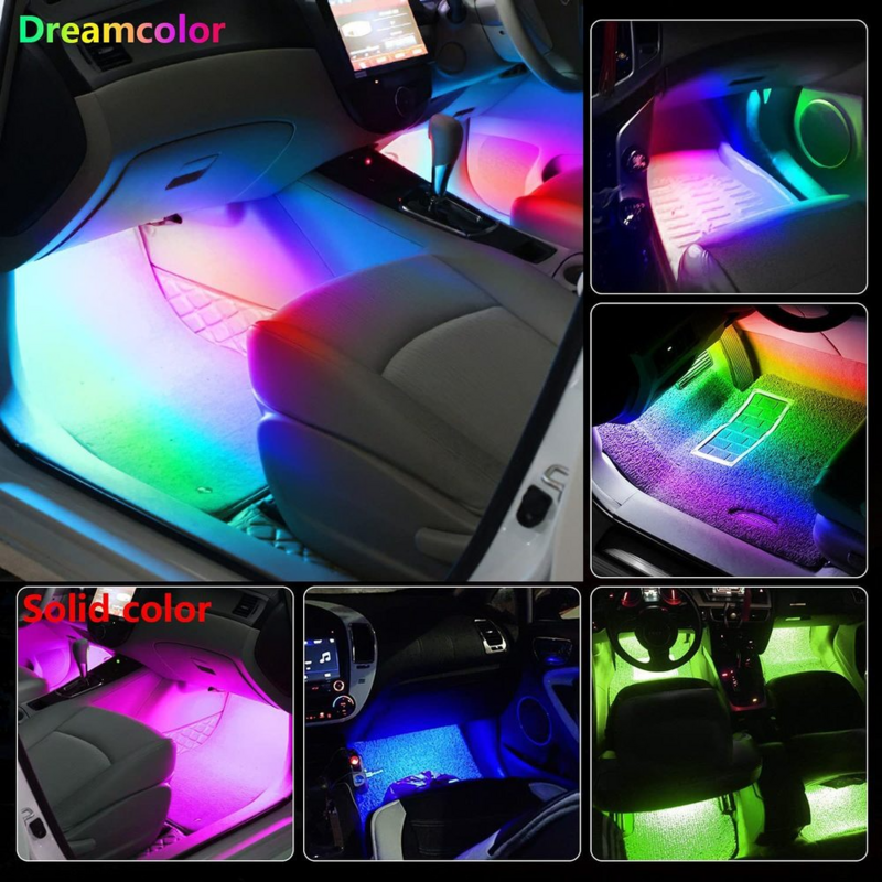 Neon LED Car Interior Ambiente Foot Strip Light Kit, Lâmpadas Decorativas, Backlight, App Remoto, Controle de Música, Auto, RGB, Acessórios