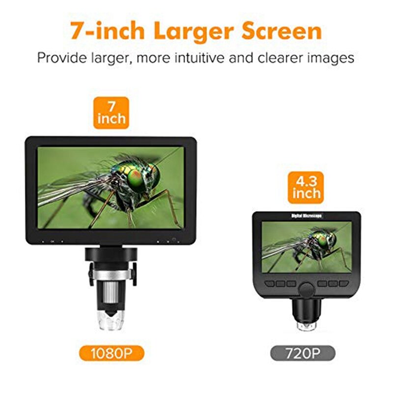 Microscópio Handheld do LCD Digital, ampliação, câmera de vídeo 1080P, moeda, 7 ", 1X-1000X
