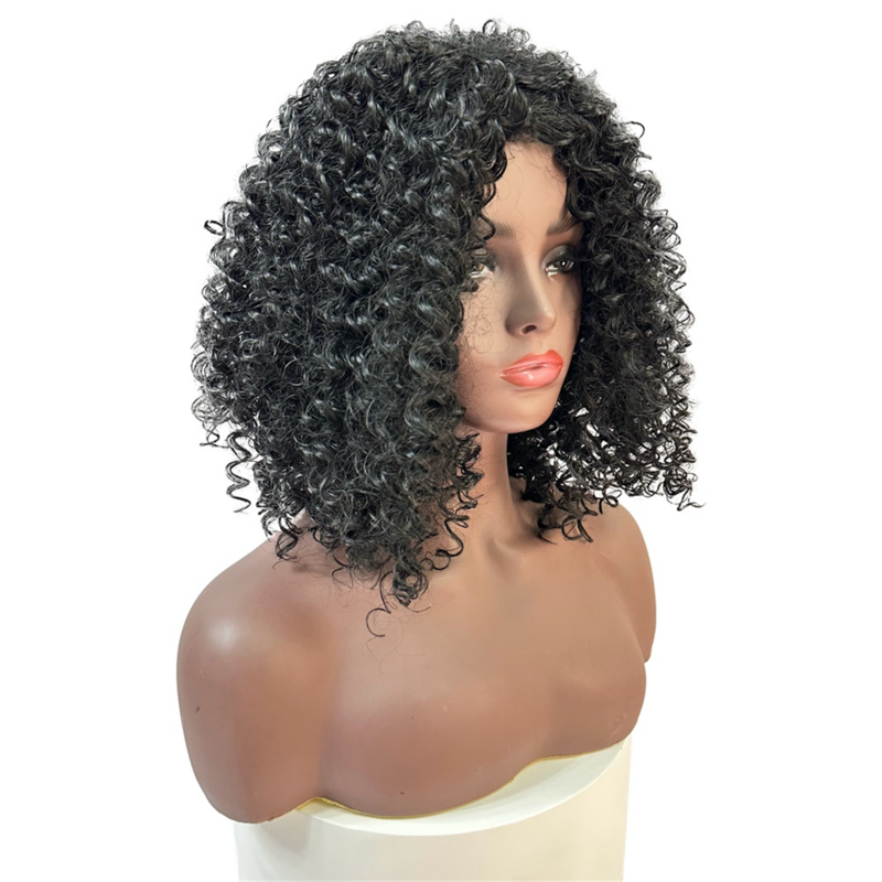 Perruque Africaine Bouclée Noire en Fibre Chimique, Cheveux Courts Bouclés, Style Latine Américaine, 12 ans, à la Mode
