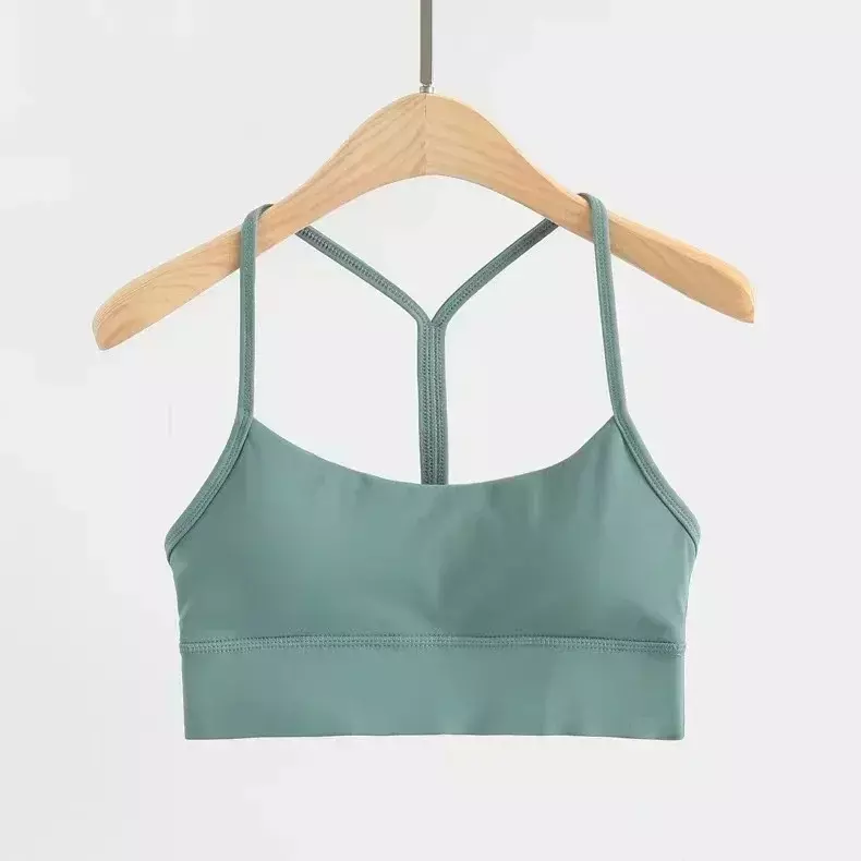 Lemon Sexy Y suspender Yoga wanita, pakaian dalam Crop kebugaran kain telanjang dengan bantalan dada