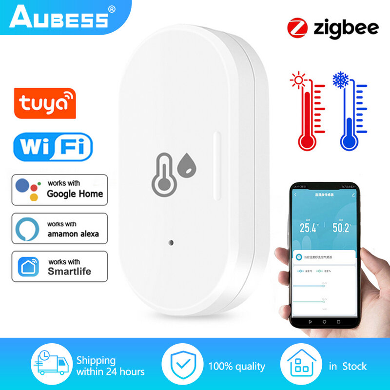 Sensor de temperatura Tuya ZigBee 3,0, Detector de humedad en tiempo Real, alimentado por batería portátil, Smart Home para Alexa y Google Home, 1 ud.