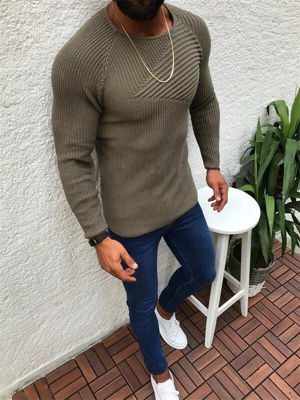 Men's Sweater Spring And Autumn New Solid Color Quality Knitted Casual Large Size Sweater