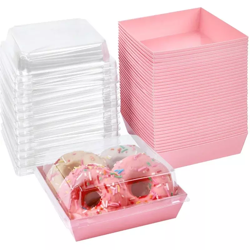 Caixas De Charcutaria De Papel Descartável, 5 "Square Food Cake Slice Containers, Pink Bakery Sandwich Containers, Produto personalizado