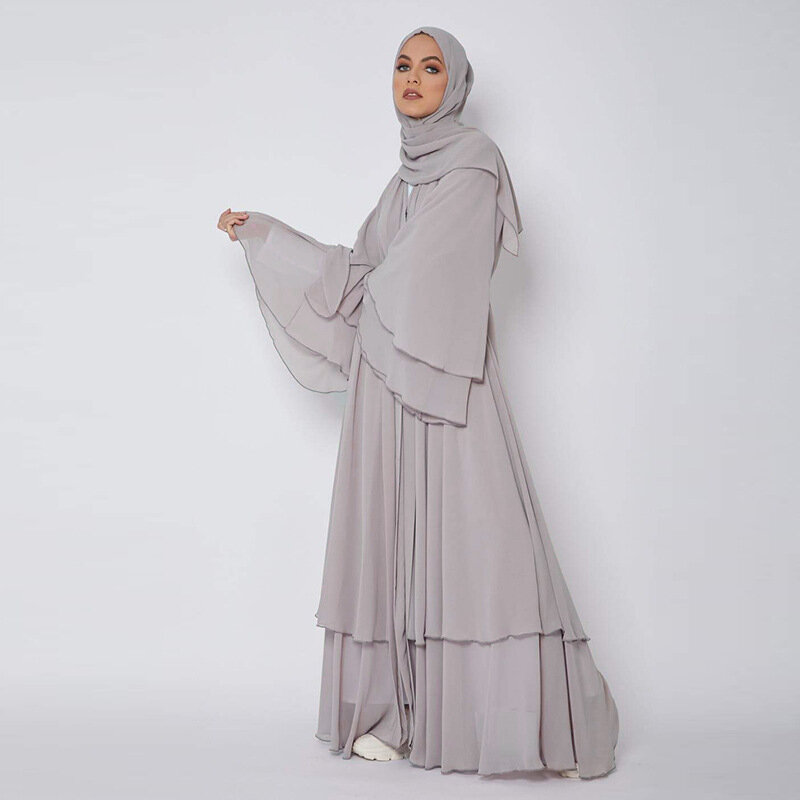 Wepbel Arab Open Abaya Women's Chiffon Dress Dubai Robe Cardigan Large Swing Dress Islamic Clothing Hijab Scraf Caftan Robe