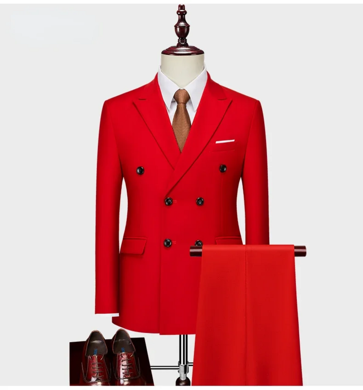 Chaqueta ajustada de doble botonadura para hombre, chaqueta, pantalones, vestido de banquete, abrigo de traje de Color sólido, 2 piezas