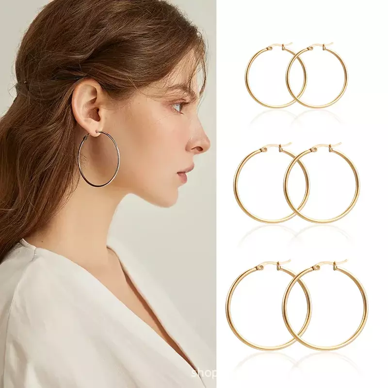 10 Buah 5 Pasang Anting Modis Baja Tahan Karat Warna Perak Emas Anting Bulat Hoop Mode Perhiasan Anting Dasar untuk Hadiah Wanita