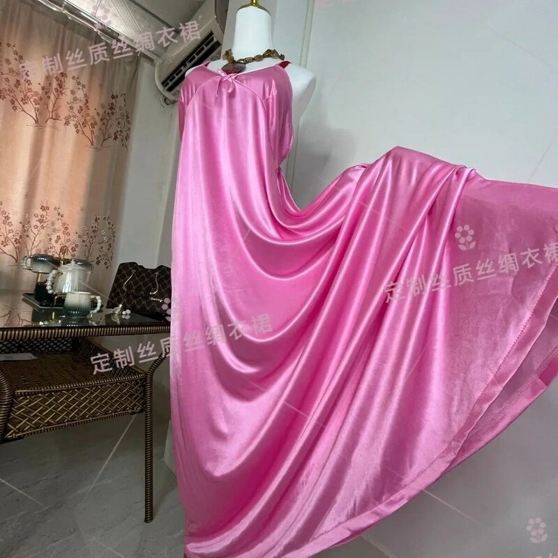 Глянцевое шелковое Сексуальное Женское атласное свободное платье макси без рукавов, спальный халат