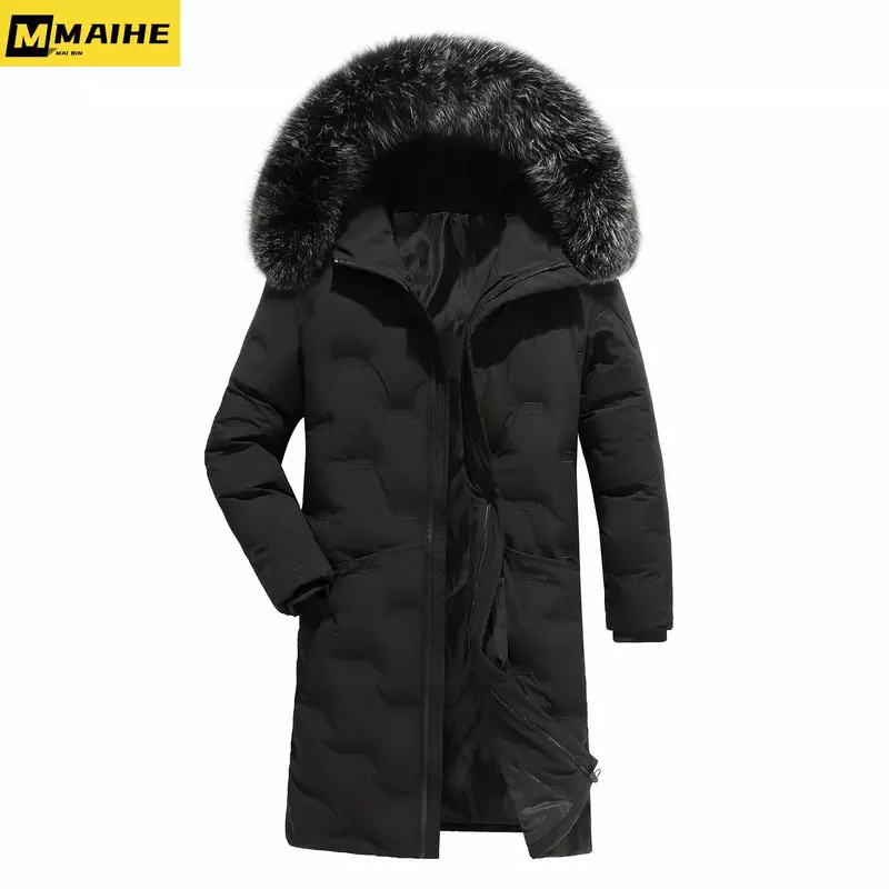 2023 Winter Long Cotton Cushion Jacket Men's Light Luxury Waterproof Windproof Fox Fur Collar Parka Korean Thick Down Coat Men's