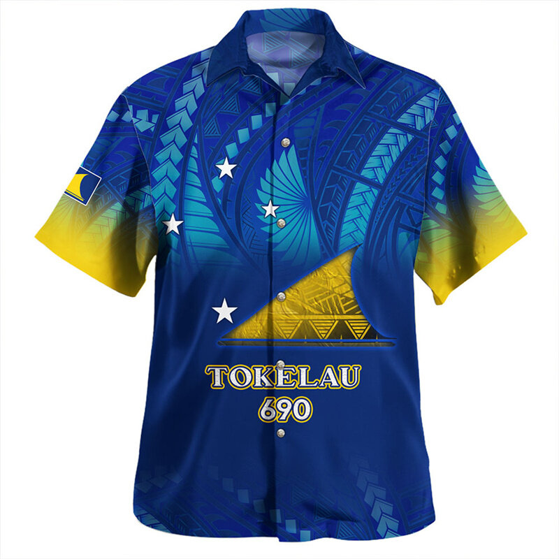 Camisas masculinas com estampa Tokelau, Blusas gráficas legais, Nova Zelândia, Harajuku, 3D, Brasão, Verão