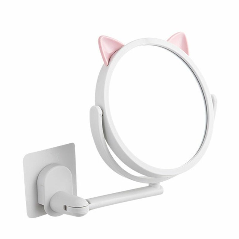 Criativo moda ajustável sem perfuração fixado na parede gato orelha cosméticos espelho do banheiro espelho de maquiagem