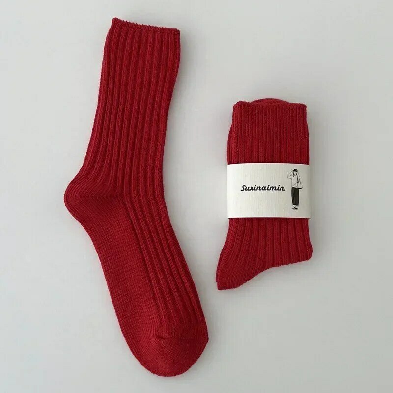 Women's Socks Cotton Breathable Christmas New Year Red Socks for Girls Fashion Striped Casual Autumn Winter Socks Warm Comfort