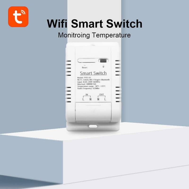 Tuya saklar kelembaban suhu cerdas Wifi 16A 3000W, termostat pemantauan cerdas kompatibel dengan Alexa Google Sensor rumah