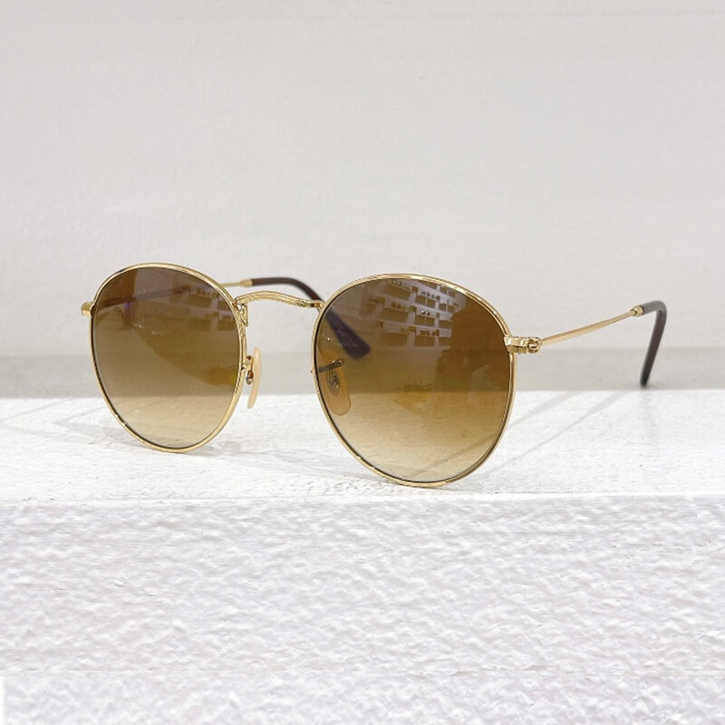 Titanium Round Sunglasses para homens e mulheres, proteção UV400, óculos feitos à mão ao ar livre, designer de moda vintage, qualidade superior, RB3447