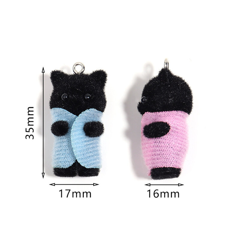 3 Stuks Kawaii 3d Flocking Cat Charms Schattige Cartoon Cat Ornament Hanger Oorbel Sleutelhanger Accessoires Voor Diy Ambachten Sieraden Maken