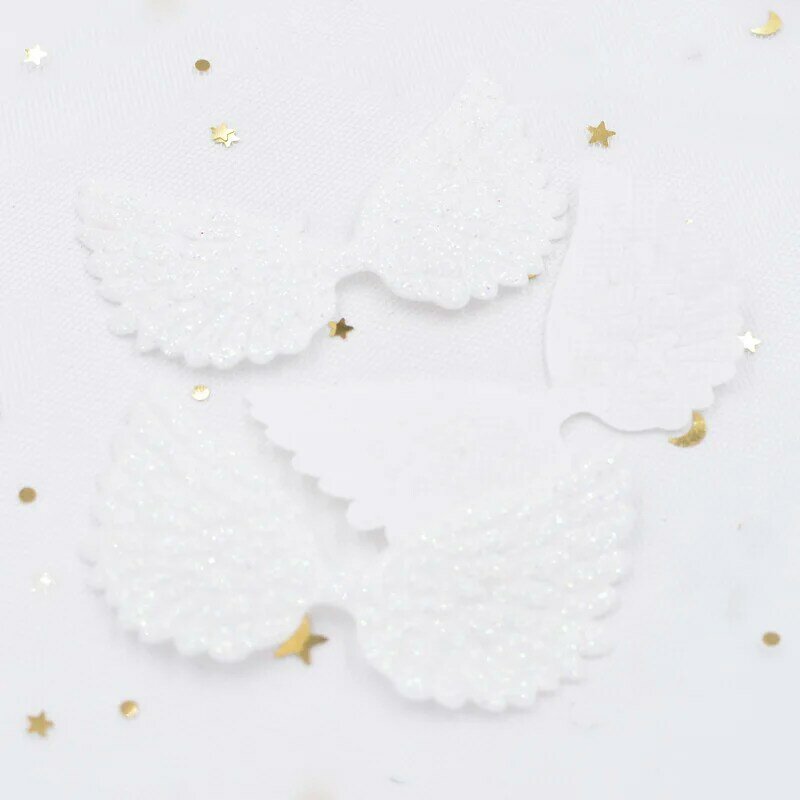 20Pcs 74*43mm White Angel Wing Appliques Single Sided Glitter Powders Fairy Wing Patches DIY Headwear Bowknot Bow Tie Decor