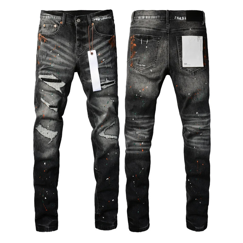 Jeans di marca ROCA viola moda di alta qualitàhigh street black hole patch repair pantaloni in denim attillati convessi bassi 28-40 pantaloni taglia