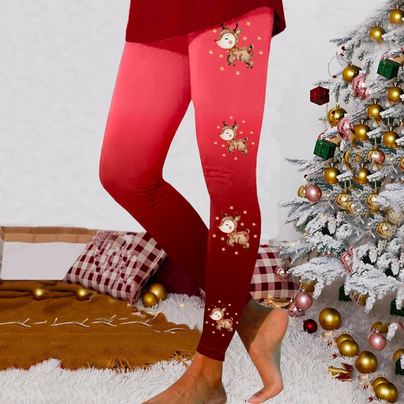 Рождественские леггинсы для фитнеса для женщин, бесшовные тренировочные леггинсы с высокой талией, штаны с рождественским принтом, мягкие эластичные леггинсы