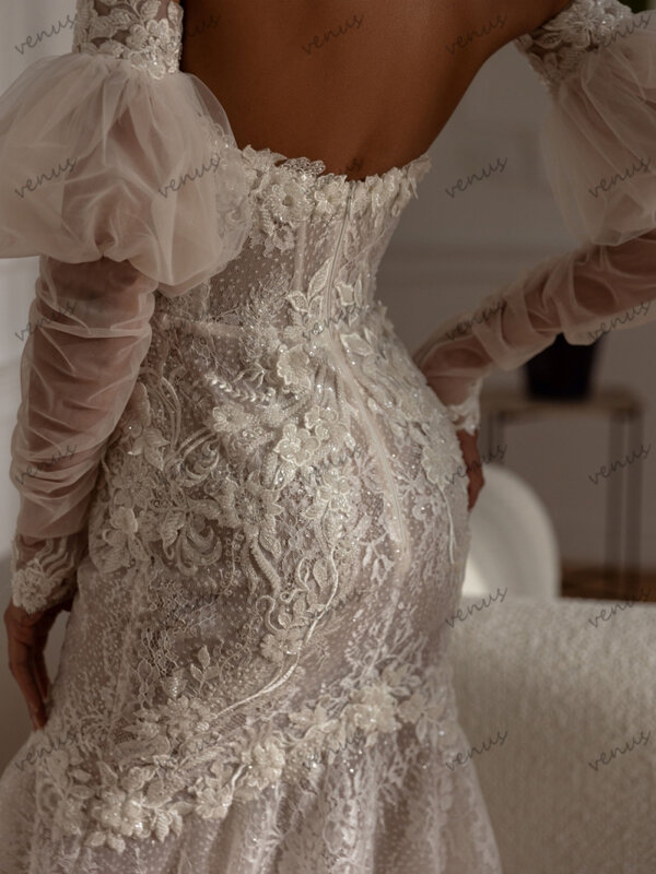 ชุดแต่งงานที่งดงามชุดเจ้าสาวลูกไม้ appliques sheath นางเงือกยาวถึงพื้นสำหรับเจ้าสาว vestidos de novia 2024