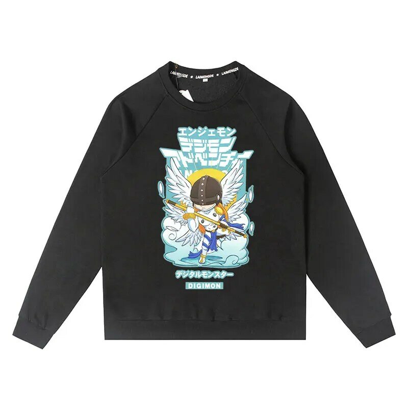 Anime Digimon Adventure Hoodie kebesaran Pria Wanita sweter kerah O lengan panjang kaus oblong pakaian olahraga kasual lucu
