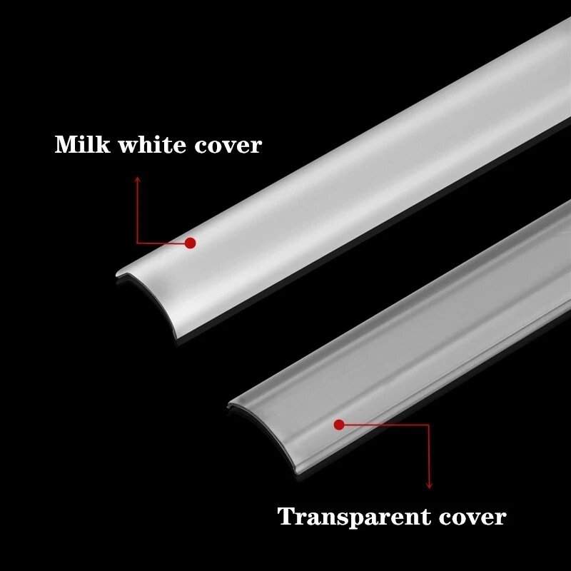 Canal de alumínio LED para Strip, 45 graus perfil angular, branco leitoso, tampa transparente, 5050, 3528, 5630