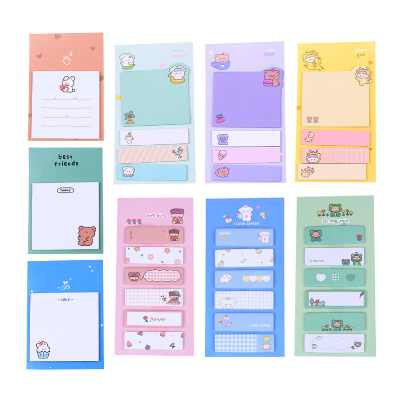 Kawaii Animal Sticky Notes, Post Notepad, Bookmark Planner, De volta à escola papelaria estética, Almofadas bonito Memo, Tab Index, Romance
