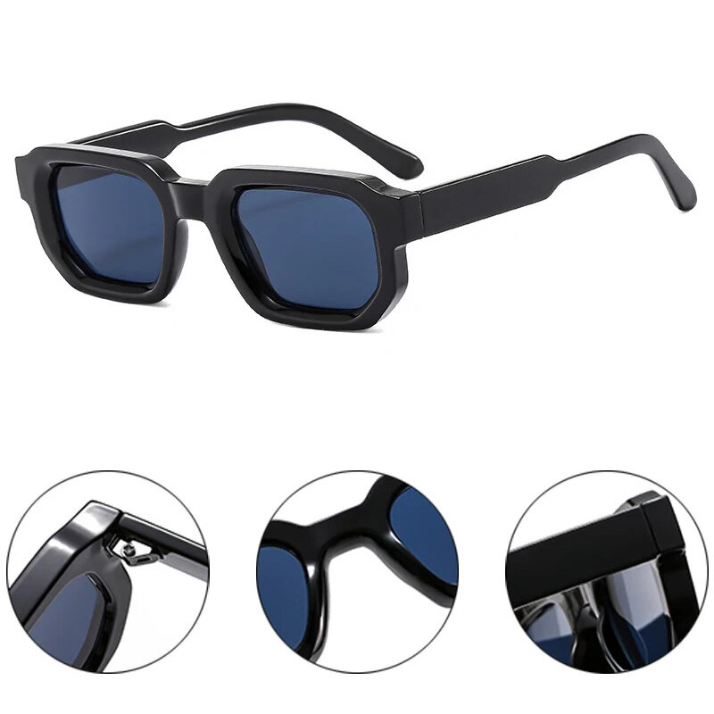 SO & EI แว่นกันแดดแว่นตากันแดดทรงเหลี่ยมแฟชั่นสำหรับผู้ชาย, แว่นกันแดด UV400สีน้ำเงินย้อนยุคสำหรับผู้หญิง