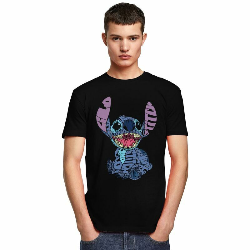 Disney Stitch sztuka z drewna męska koszulka z motywem Anime 100% bawełniana koszulka z krótkim rękawem