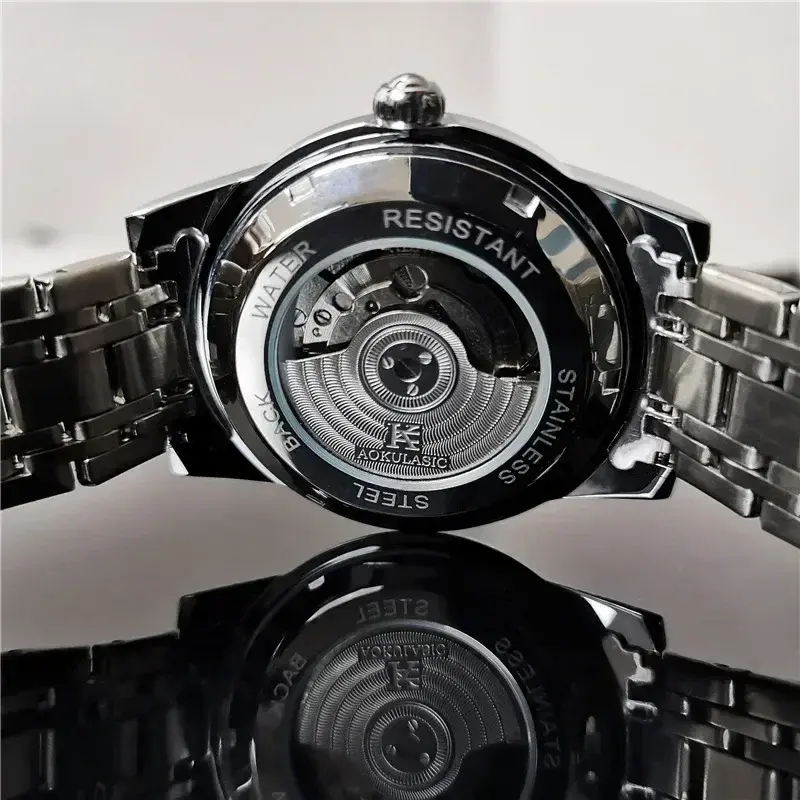 Wydrążone automatyczne zegarki mechaniczne z kołem zamachowym wodoodporne męskie świecące w ciemności, wielofunkcyjne zegarki z fazą księżyca