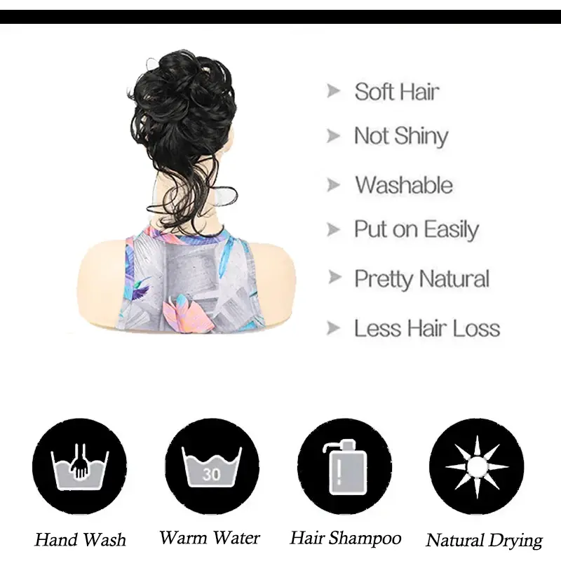 10 inci hiasan rambut cepol keriting berantakan untuk wanita klip cakar ekstensi rambut Chignon sintetis alami serat pirang palsu Scrunchie