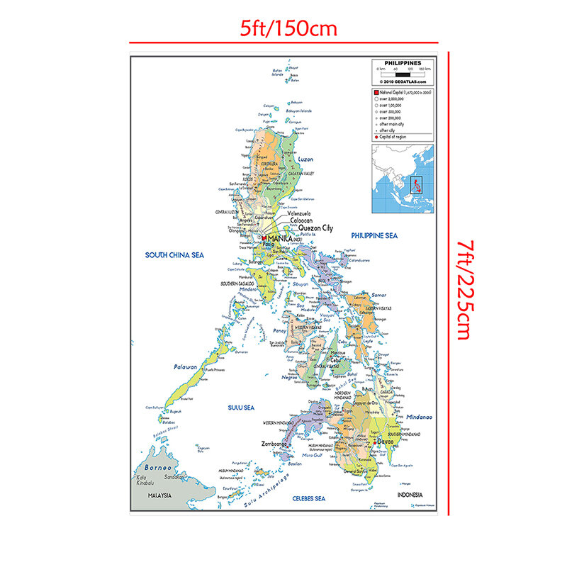150*225Cm Peta Filipina Dalam Bahasa Inggris Kanvas Non-tenun Paiting Dinding Seni Cetak Tanpa Bingkai Poster Ruang Tamu Dekorasi Rumah