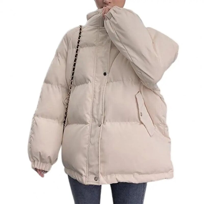 Jacket Coat Solid Color Hooded Winter Jacket  Hooded Women Coat Shrinkable Cuff Zipper Closure Long Sleeve Pockets Jacket Coat