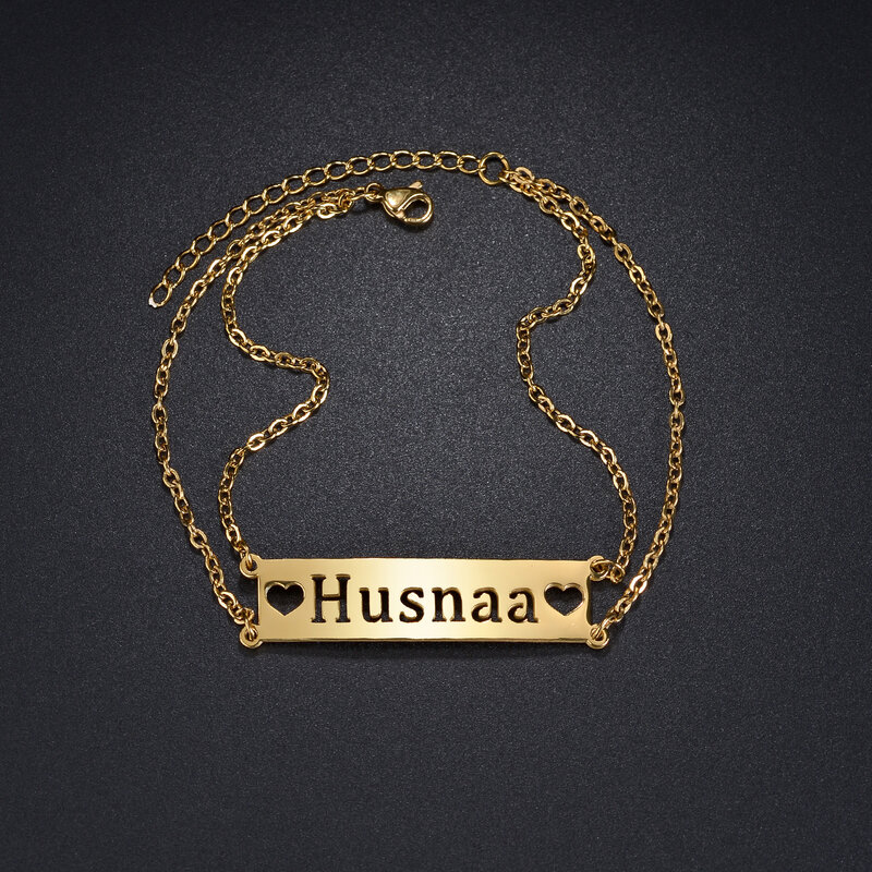 Akizoom nome personalizzato doppio strato braccialetto a cuore vuoto gioielli in acciaio inossidabile Color oro per regali di compleanno da donna